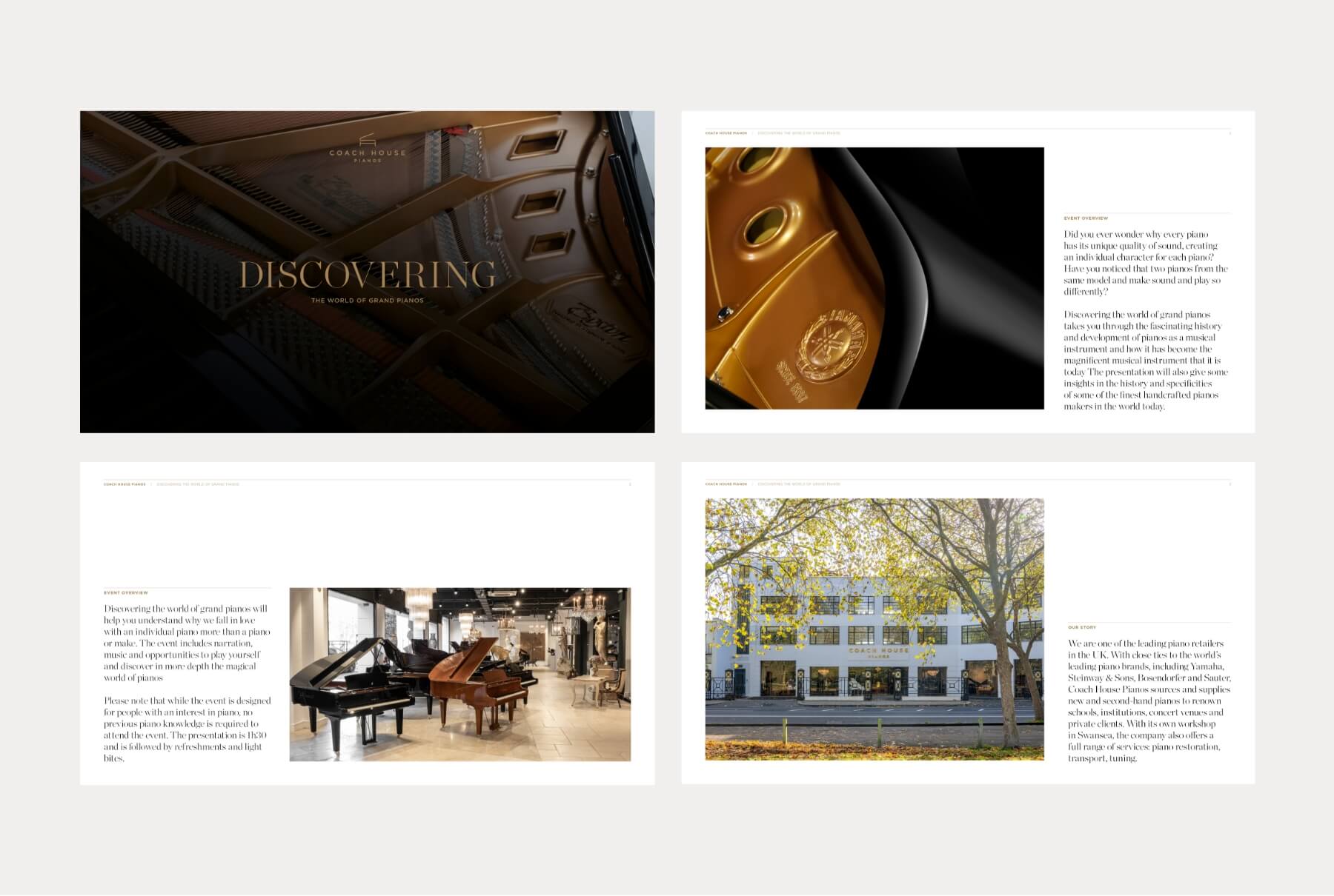 Presentation slides designed by Chase Creative for Coach House Pianos