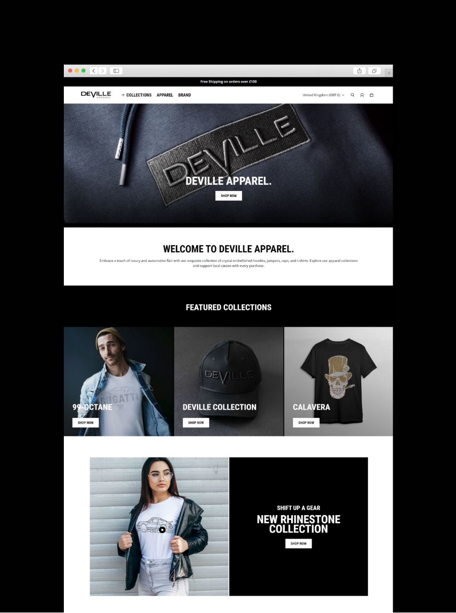 Deville Apparel Homepage Mockup