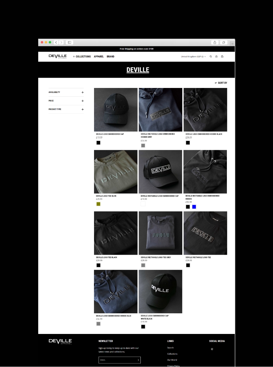 Deville Apparel Product Page Mockup