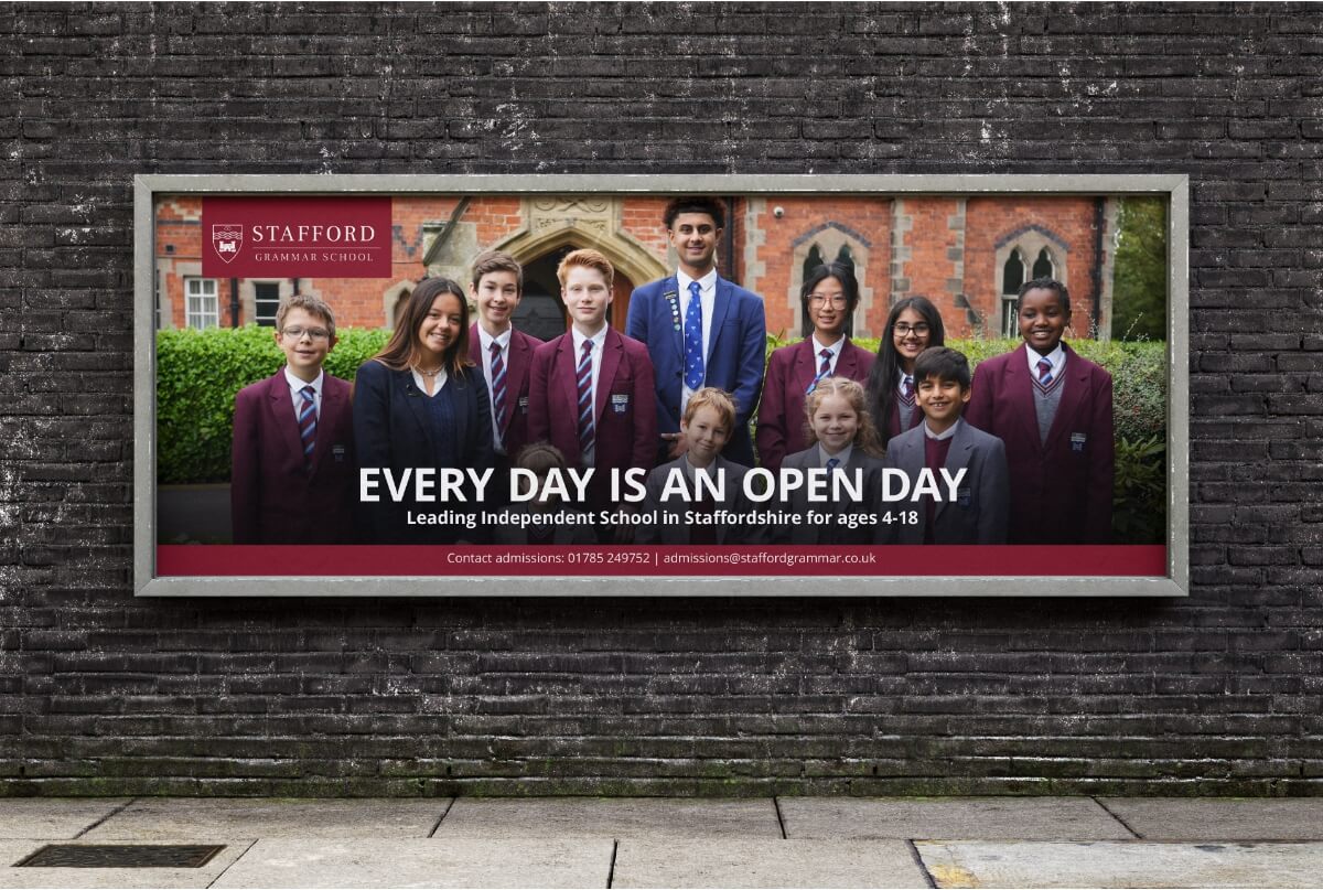 Stafford Grammar School open day billboard designed by Chase Creative