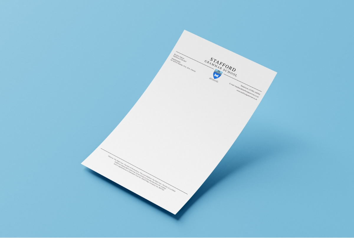 Stafford Grammar letterhead designed by Chase Creative